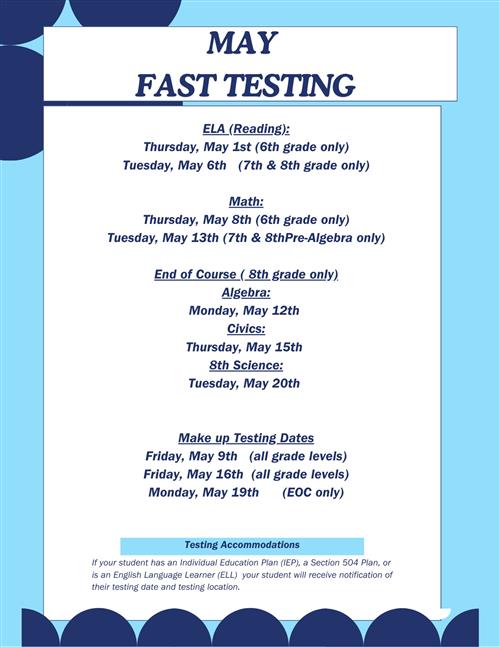 May FAST Testing Calendar